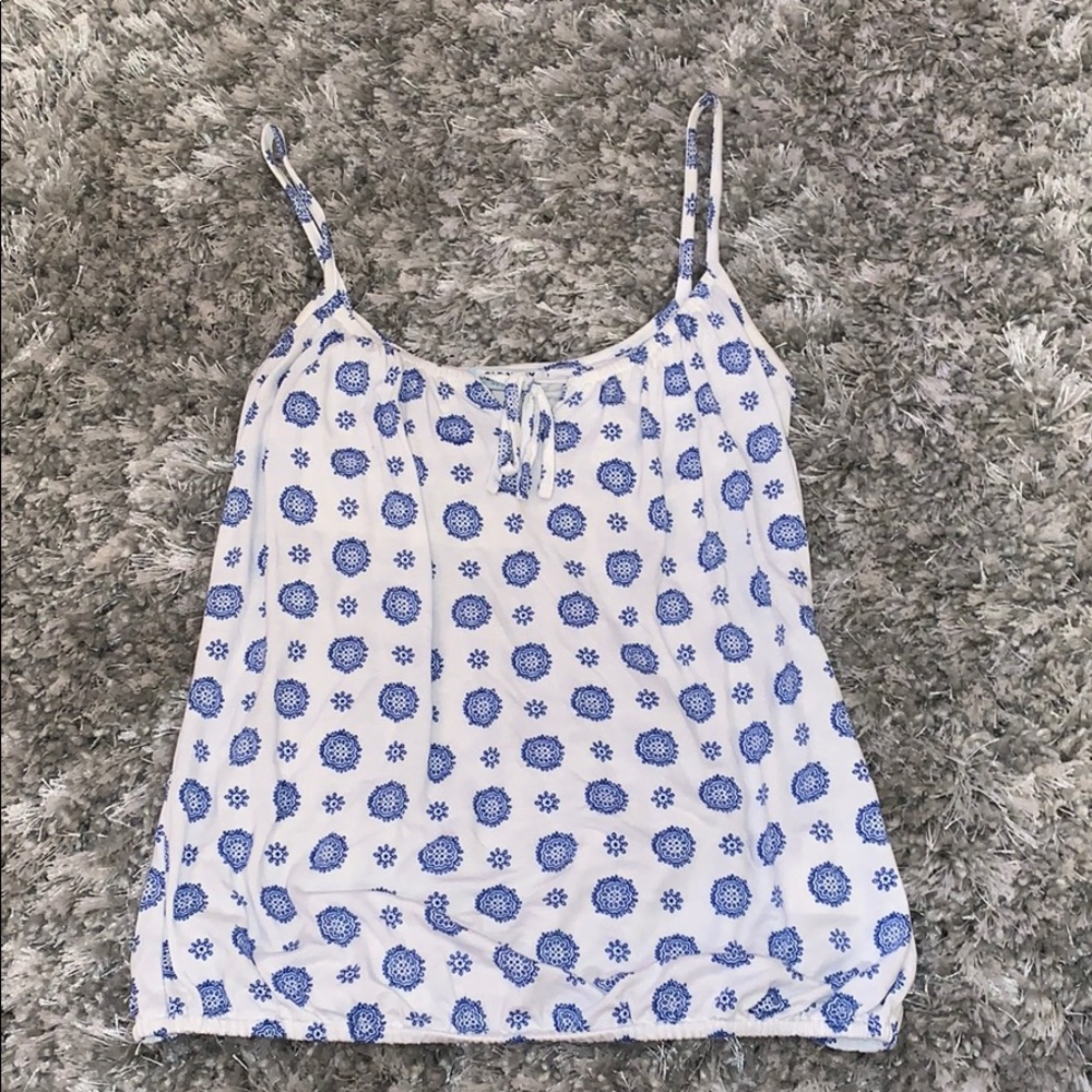 White tank top with blue pattern